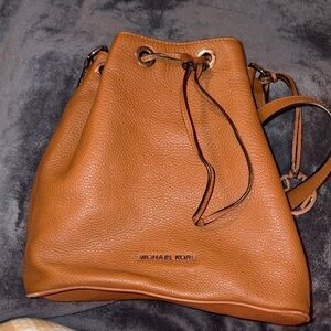 Michael Kors Brown Leather Drawstring Bucket Bag